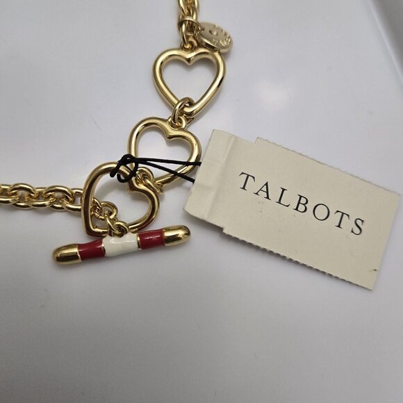 Talbots Charm Bracelet Red Stripe Hearts Gold Tone Toggle Valentine's Day Cute - Picture 7 of 8